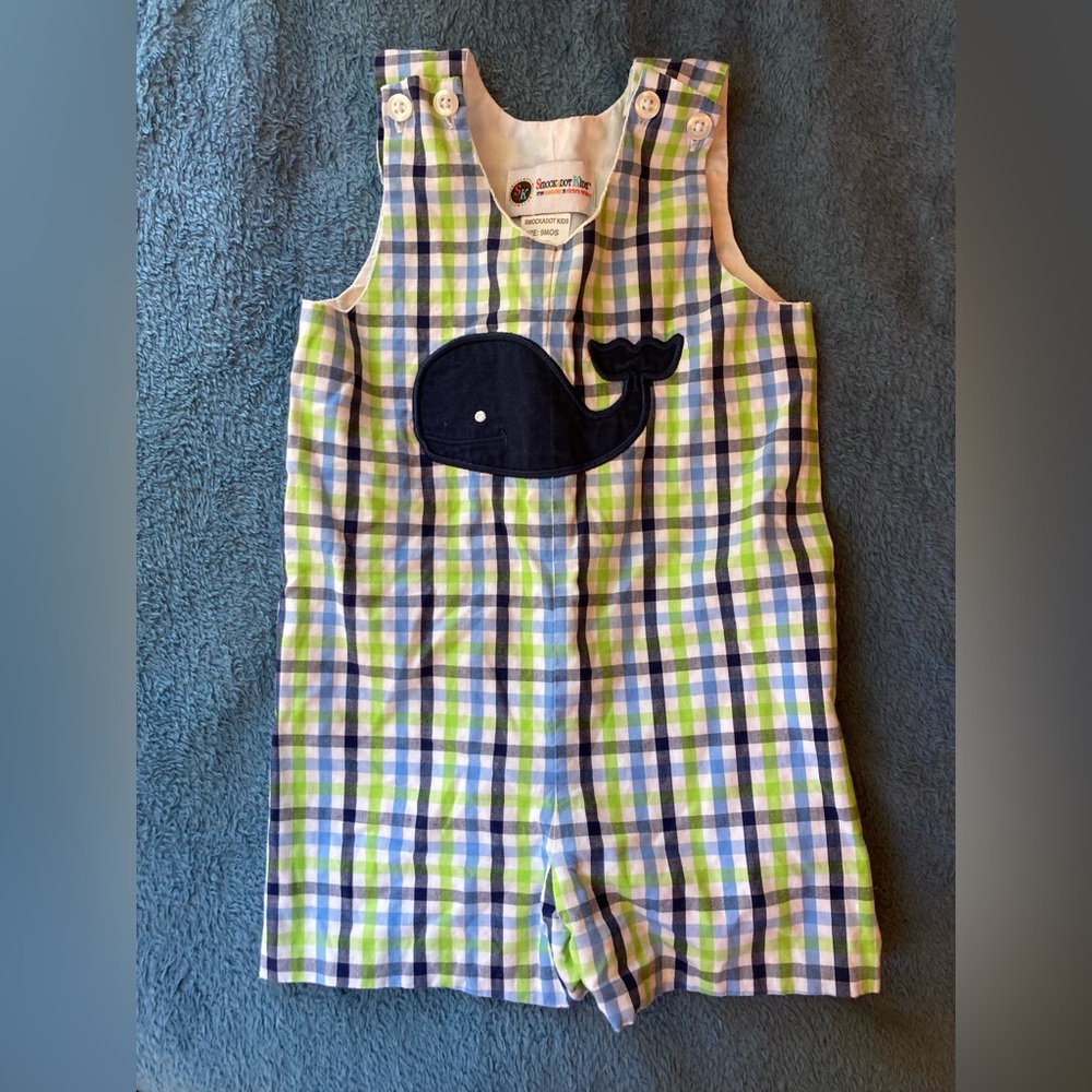 Smockadot kids 9 month boys romper (whale)
